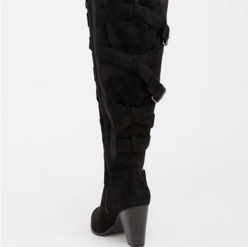 Strappy Heeled Knee Boot (WW) 10 Torrid Black - Picture 3 of 10